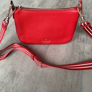 Kate Spade Red Crossbody Bag with Striped Strap~ Like New!! “Rosie”